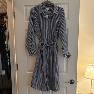 J. Crew Factory Navy Striped Long Sleeve Dress